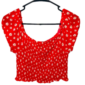 RUE 21 Red with White Daisy Cropped Blouse